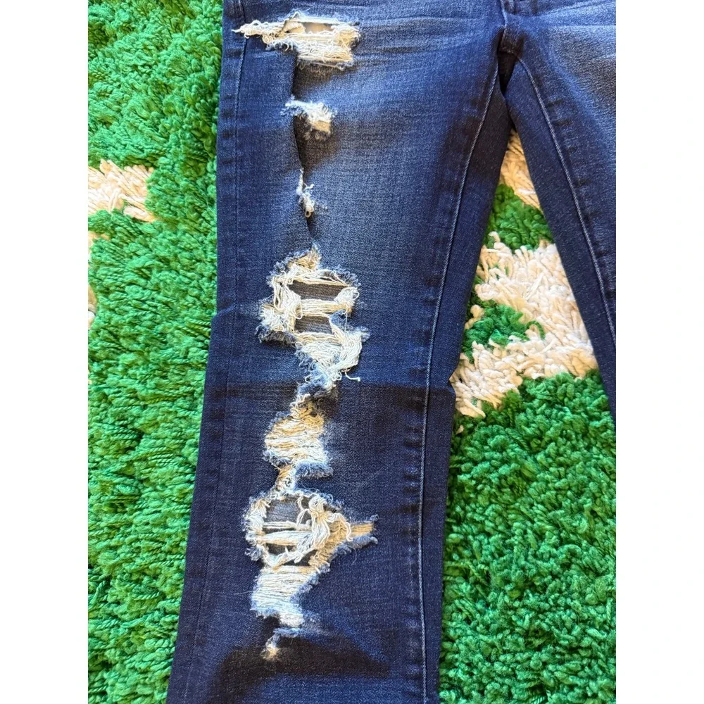 American Eagle Artist Crop Jeans Womens 00 Dark Blue Excellent Distressed Stretc